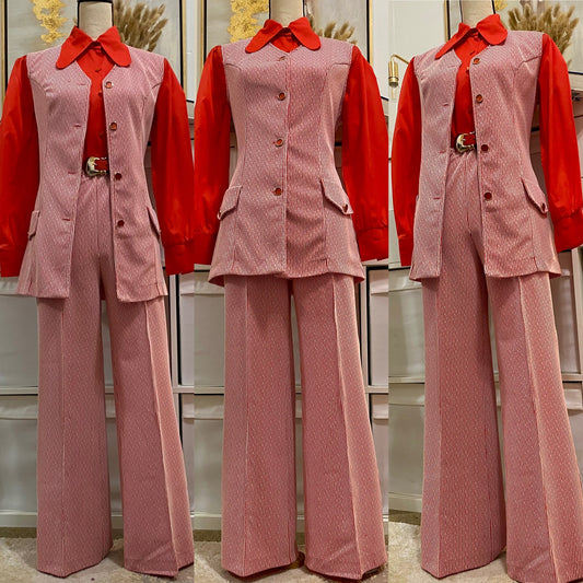 70's Micro Striped Pantsuit - Sleeveles Vest & High-Rise Wide Leg (M-L)