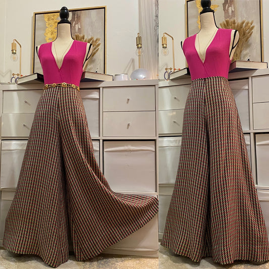 70's Technicolor Houndstooth Insane Palazzo Bottoms (28"W)