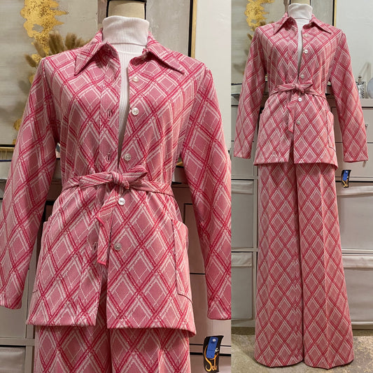 70's Deadstock 3PC Diamond Wide Leg Pantsuit (L; 30"-36"W)