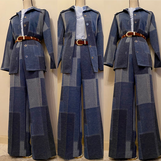 70’s Denim-Look Patchwork Pantsuit (L-XL)
