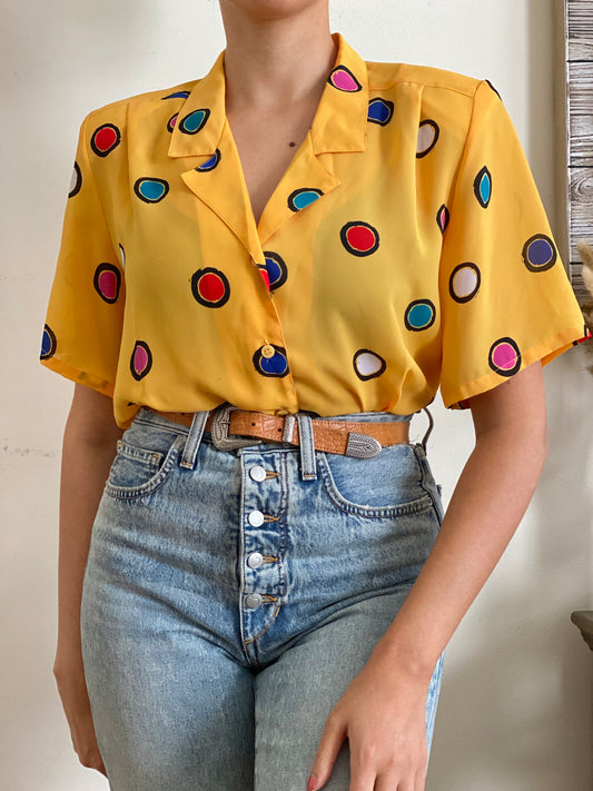 Multicolor Circle Print Short Sleeve Blouse (8)