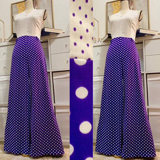 70's Purple & White Polka Dot Bell Bottom Jumpsuit (S-M)
