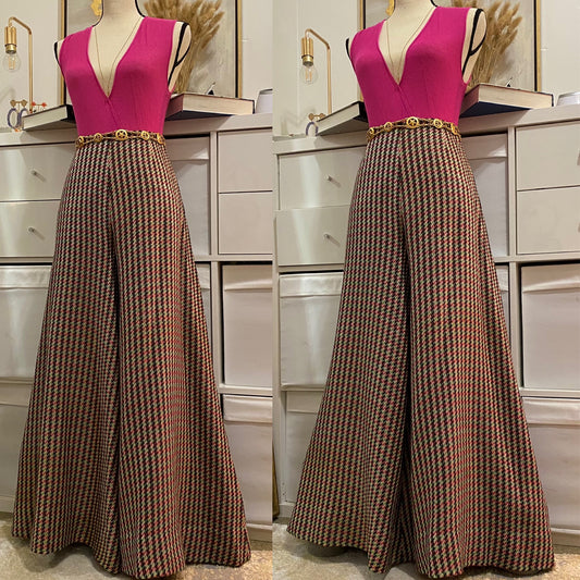 70's Technicolor Houndstooth Insane Palazzo Bottoms (28"W)