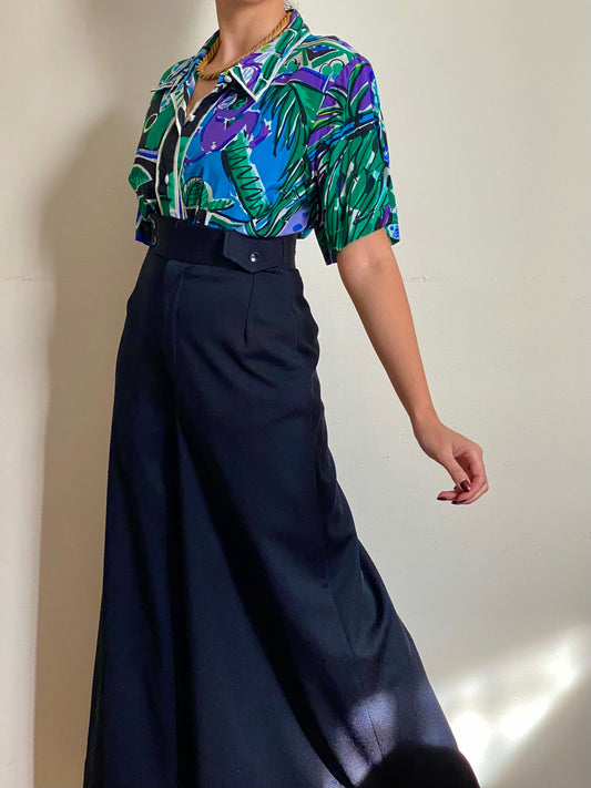 90's Colorful Abstract Short Sleeve Button Up Blouse (L)