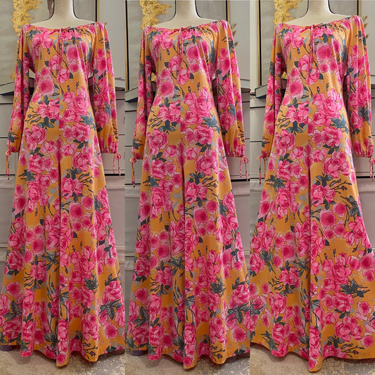 70s Floral Off the Shoulder Palazzo Jumpsuit (OS)