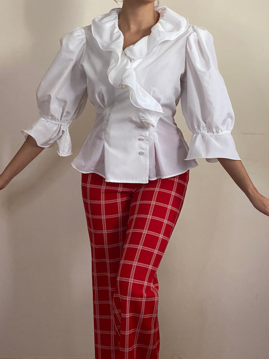 80's Ruffle Collar Balloon Sleeves Blouse (8)
