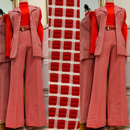 70’s 2-piece set Window Pane Pattern (Sleeveless Vest & High Rise Flare Pants) (M-L)