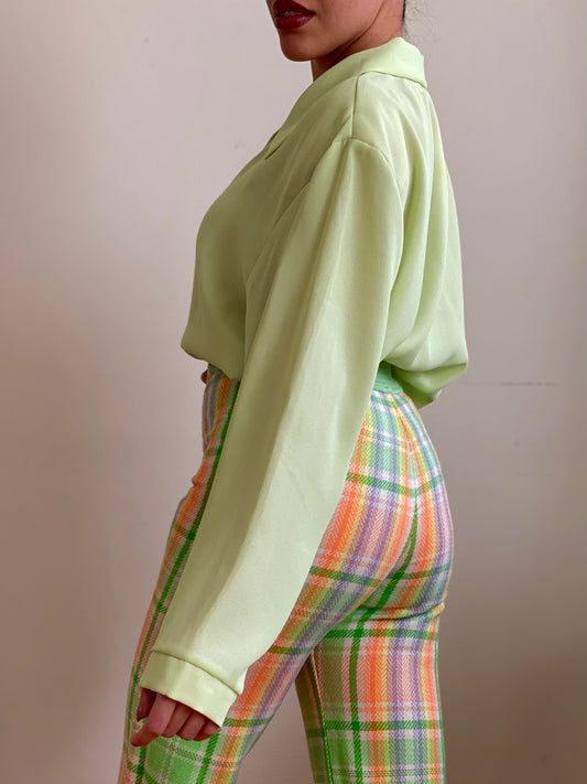 80's Green Sorbet Button Down Long Sleeve Blouse (M-XL)