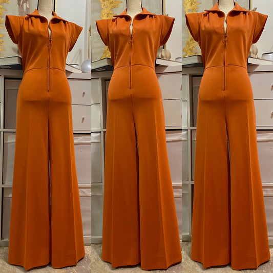 70's Rusty Orange Bell Bottom Jumpsuit W/ O-Ring (L)