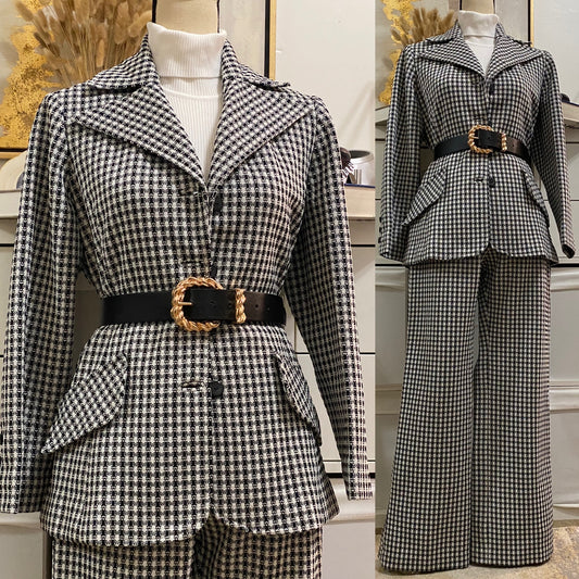 60's-70's Geometric 2PC Pantsuit (S-M; 26"-31"W)