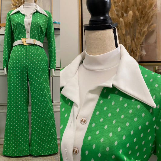 70s Polka Dot 2PC Petite Leisure/Pant Set (L-XL, 28"-38"W)