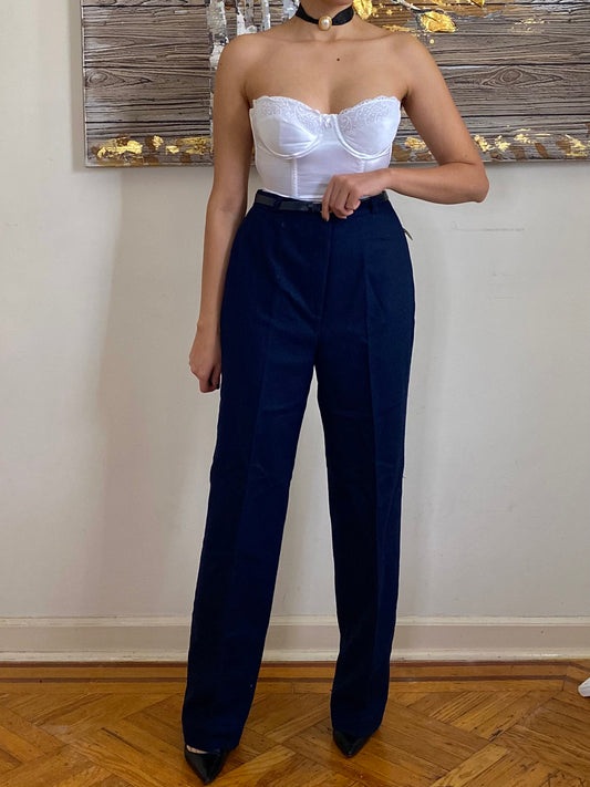 70's NWT Blue High Rise Wool Blend Trousers (S)
