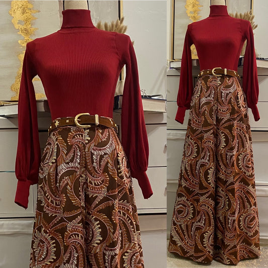 60's-70's Paisley Abstract High Rise Palazzo Pants (S-M)
