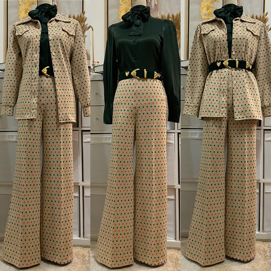70's Polka Dot Tan 2pc Pantsuit (M-L)