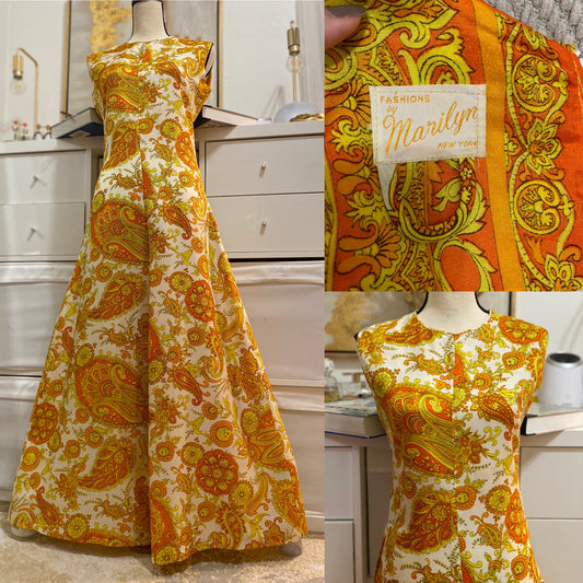 60's Gold Psychedelic Paisley Wide Leg Jumpsuit (M-L)