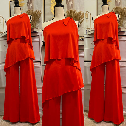70’s Two Tiered One Shoulder Jumpsuit