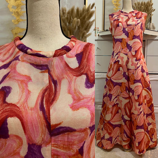 60's-70's Abstract Palazzo Jumpsuit (L-XL)