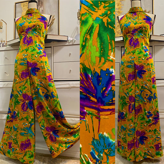 70s abstract floral jumpsuit