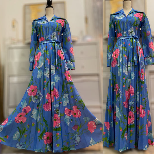 70’s Floral Pleated Palazzo Jumpsuit (S-M)