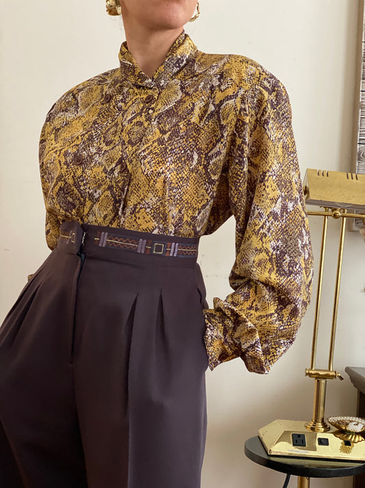Python Double Breasted Accent Long Sleeve Blouse (14)