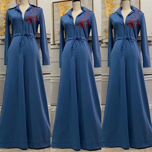 70s Embroidered Bell Bottom Jumpsuit (S-L, 27"-31"W) Zipper front