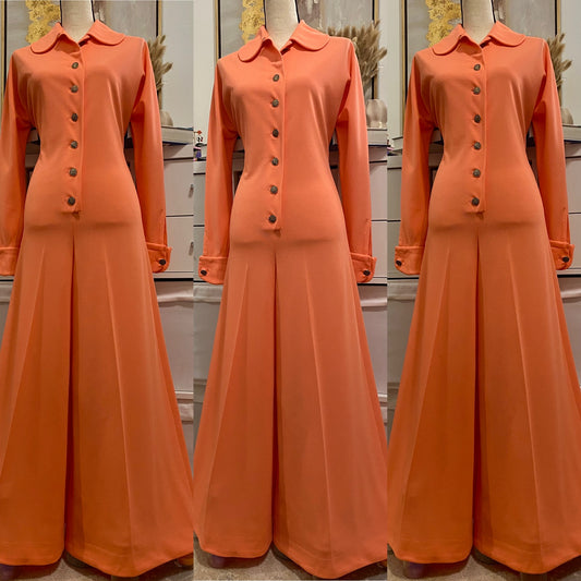 70's Creamsicle Orange Bell Bottom Jumpsuit (L)