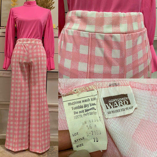 70’s Pink Checkered Bell Bottom Pants (M-L)