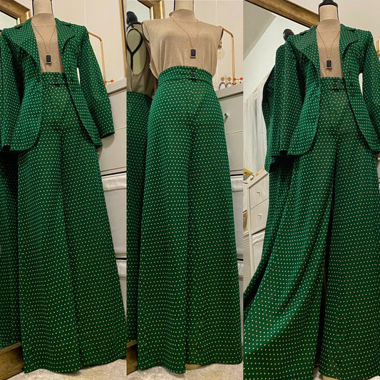 70’s 2-Piece Polka Dot (High rise wide leg bottoms & Jacket) (27”W)