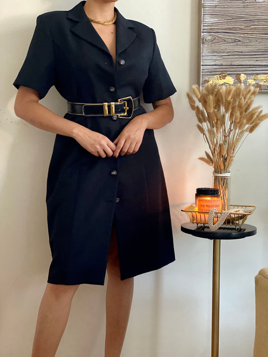 Button Down Short Sleeve Tailored Dress