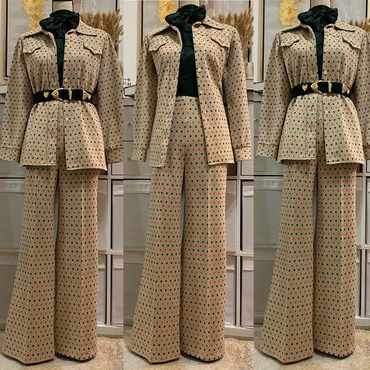 70's Polka Dot Tan 2pc Pantsuit (M-L)