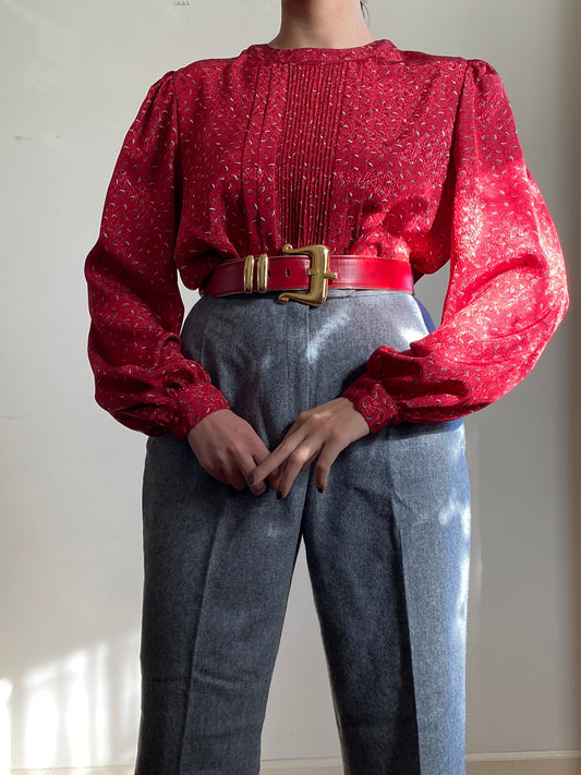 80's Round Neck Abstract Long Sleeve Blouse (12)