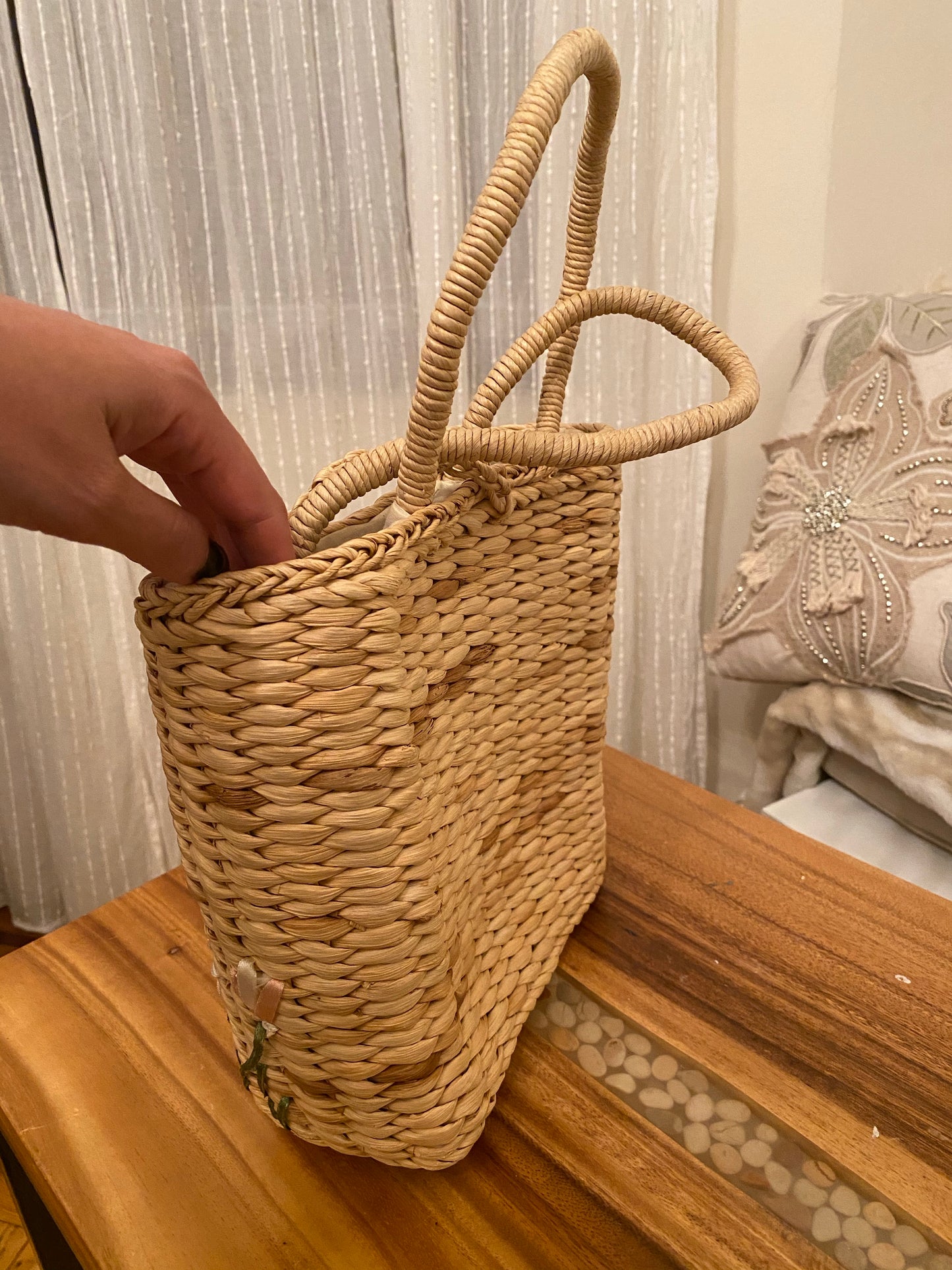 Flower Woven Straw Small Basket Bag