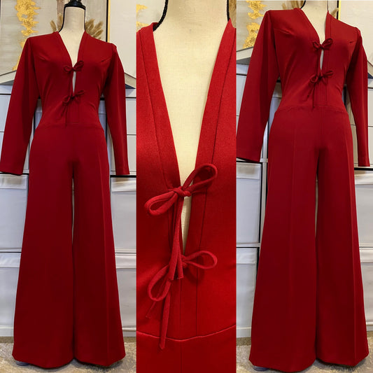 Vintage 70's Plunge Bell Bottom Jumpsuit (M)