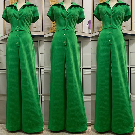 70's Swiss Dot, Short Sleeve & Wide Leg Jumpsuit (M, 28'W)