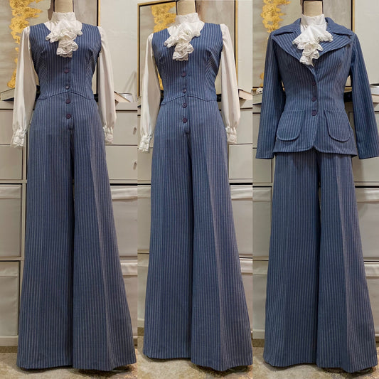 70's Denim Look Tuxedo Bell Bottom Jumpsuit Pantsuit - 2pc (M-L)