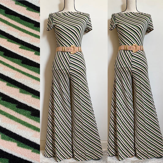 70's Abstract Striped 2-Piece Set - Top & Wide Leg Flare Bottoms (S-L)