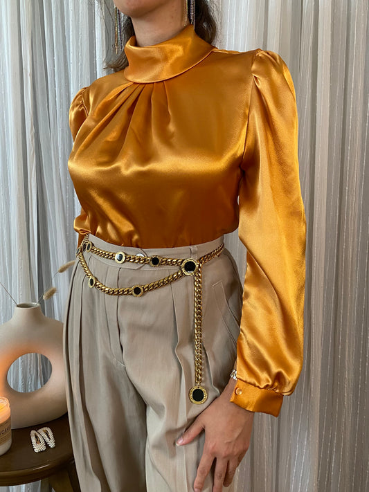 Liquid Satin High Neck Blouse