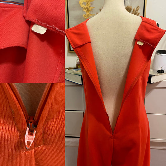 70s coral overall style bell bottom jumpsuit (XL)