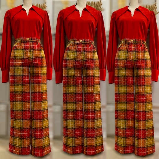 70's Midrise Plaid Bootcut Pants (S)
