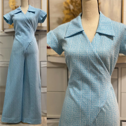 70s Wrap-Tie, Wide Leg Jumpsuit (S-M)
