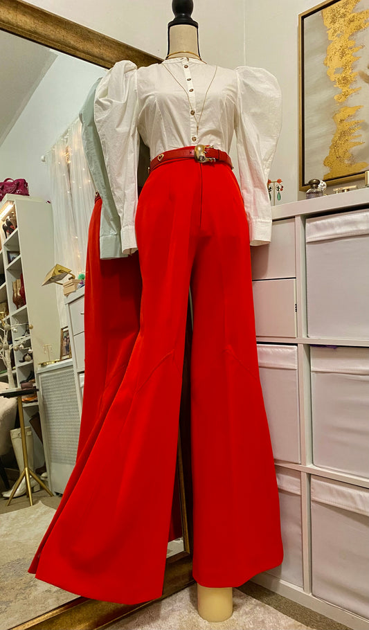 70’s Ultra High rise red bell bottom flare (S-M, 27")