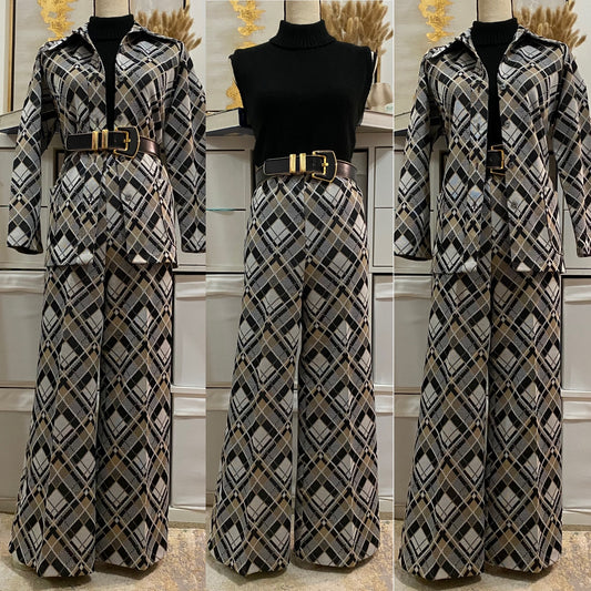 70's Geometric 2pc Petite Pantsuit (S-M)