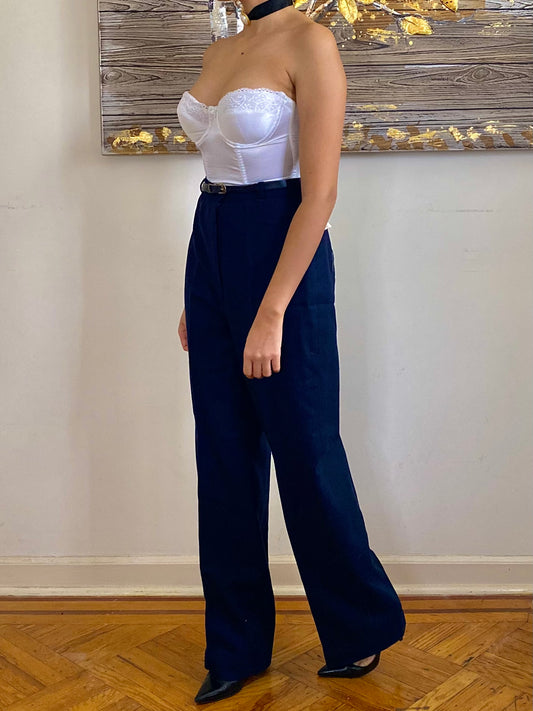 70's NWT Blue High Rise Wool Blend Trousers (S)