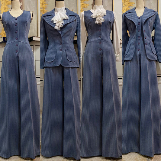 70's Denim Look Tuxedo Bell Bottom Jumpsuit Pantsuit - 2pc (M-L)