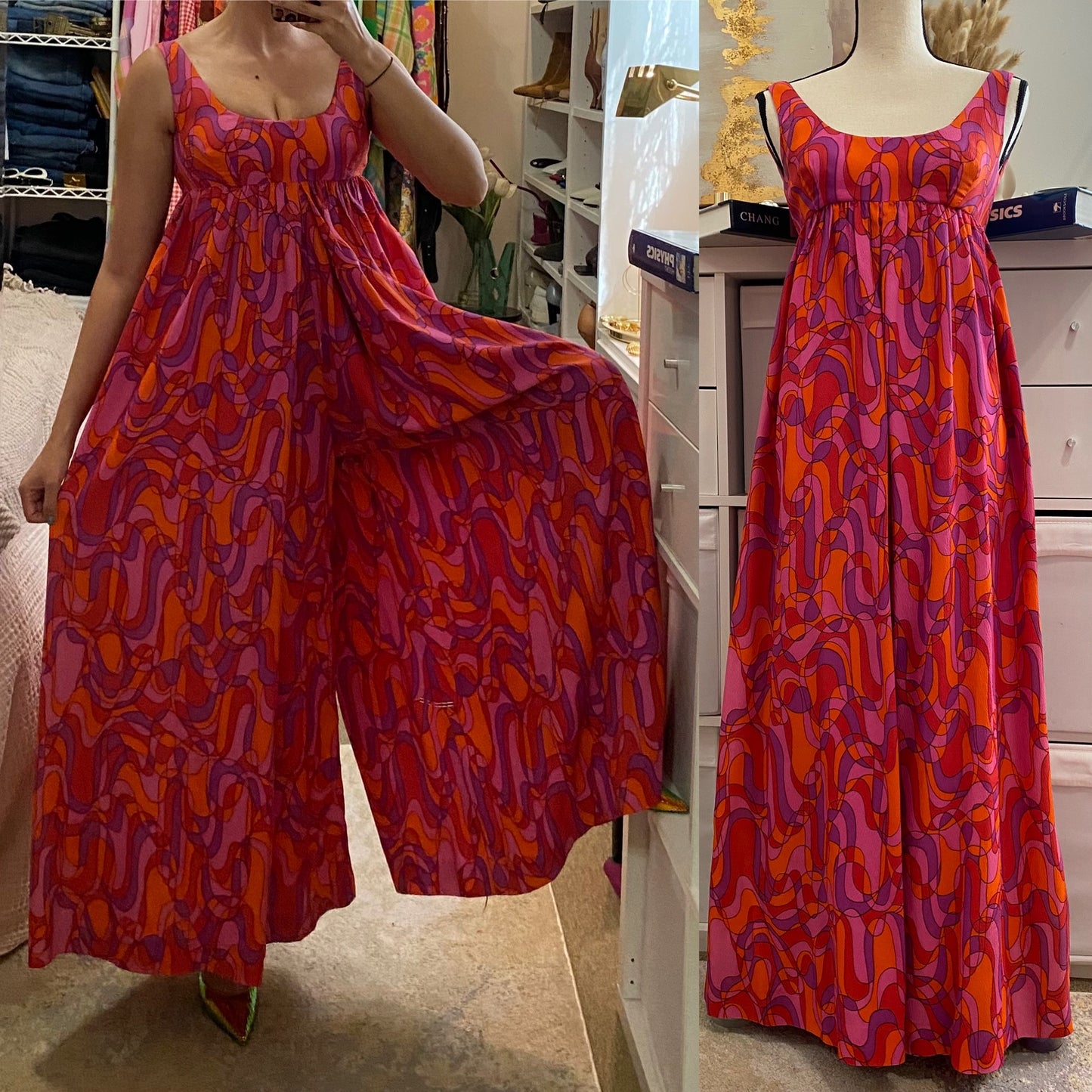 60's-70's Pucci-Inspired Palazzo Jumpsuit (XS-S)