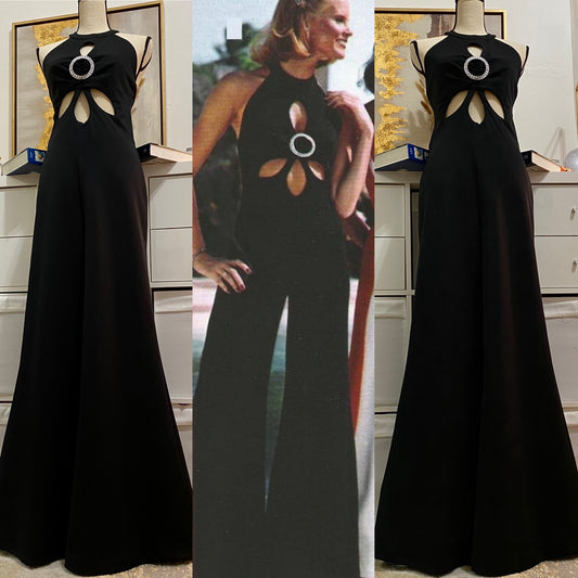 70's Cutout Halterneck Major Bell Bottom Jumpsuit (S-M)