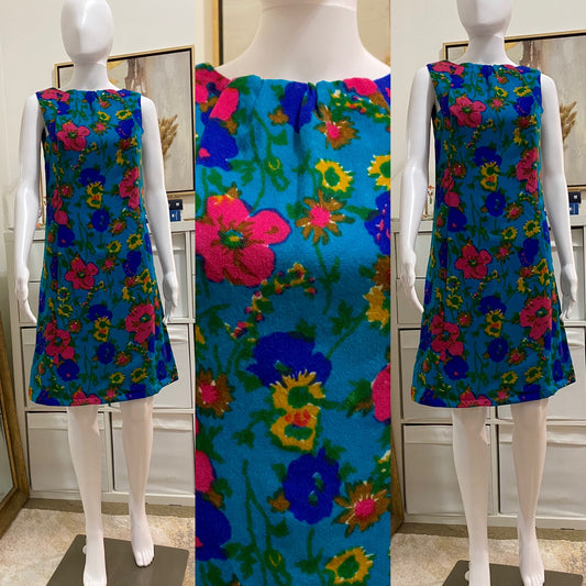 50s 60s Floral Midi Dress w/ Pockets (S)