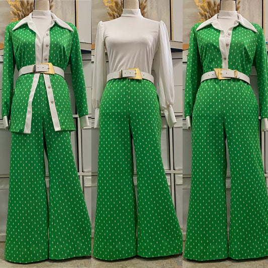 70s Polka Dot 2PC Petite Leisure/Pant Set (L-XL, 28"-38"W)
