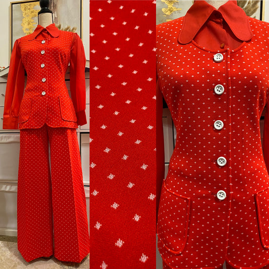 70'S 2-Piece Tiny Diamond Set - Button Up Vest & Wide Leg Pants (M-L)