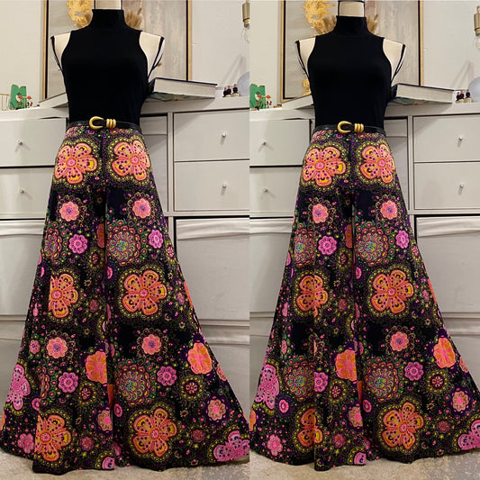 60s-70s Groovy , Psychedelic Low - Midrise Palazzo Pants (XS-M)